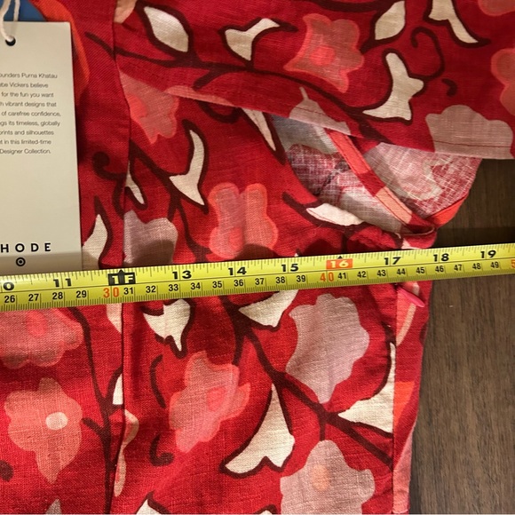 RHODE Women's Zinnia Floral Bell Sleeve Midi Linen Blend Dress Red Size 12 NWT - Picture 11 of 12